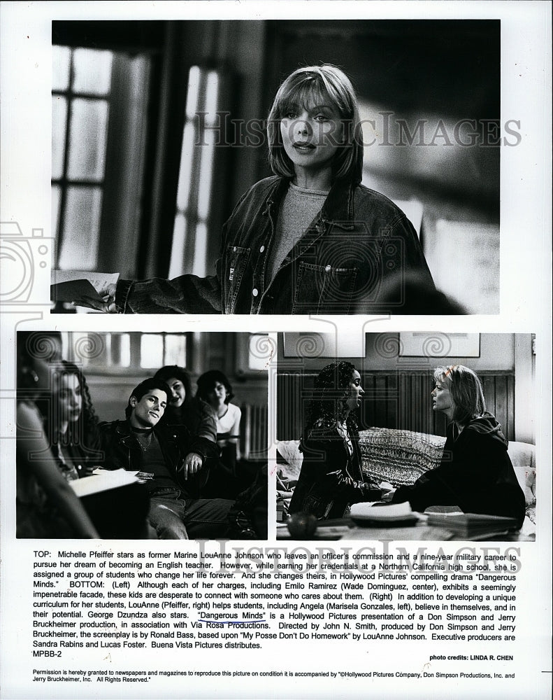 1995 Press Photo Michelle Pfeiffer and Wade Dominguez in &quot;Dangerous Minds&quot;- Historic Images