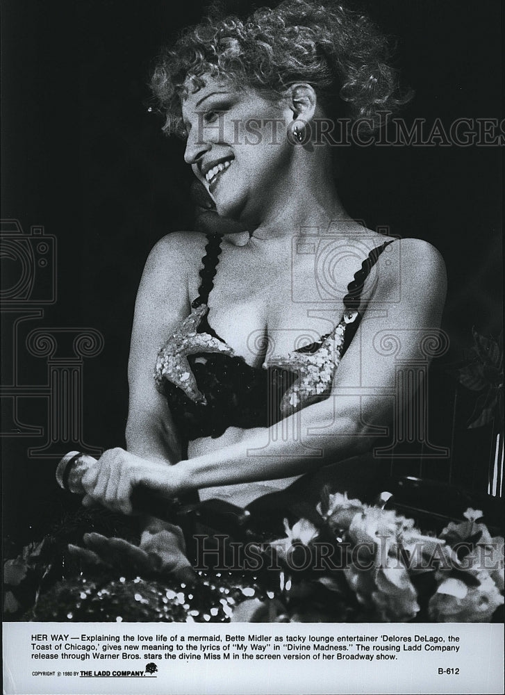 1980 Press Photo Bette Midler as Delores DeLago in &quot;Divine Madness&quot;- Historic Images