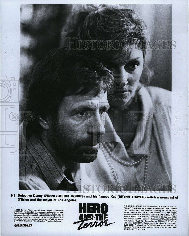 1988 Press Photo &quot;Hero &amp; the Terror&quot; starring Chuck Norris, Brynn Thayer- Historic Images