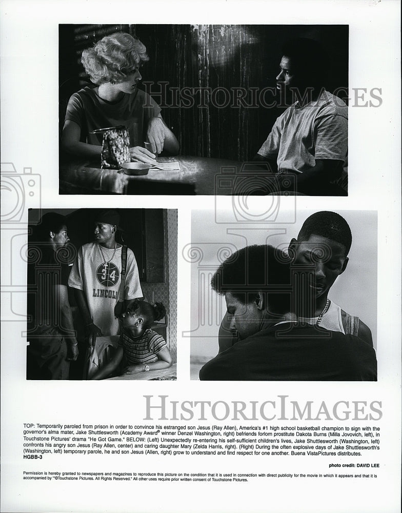 1998 Press Photo Ray Allen Zelda Harris Denzel Washington Milla Jovovich Actress- Historic Images