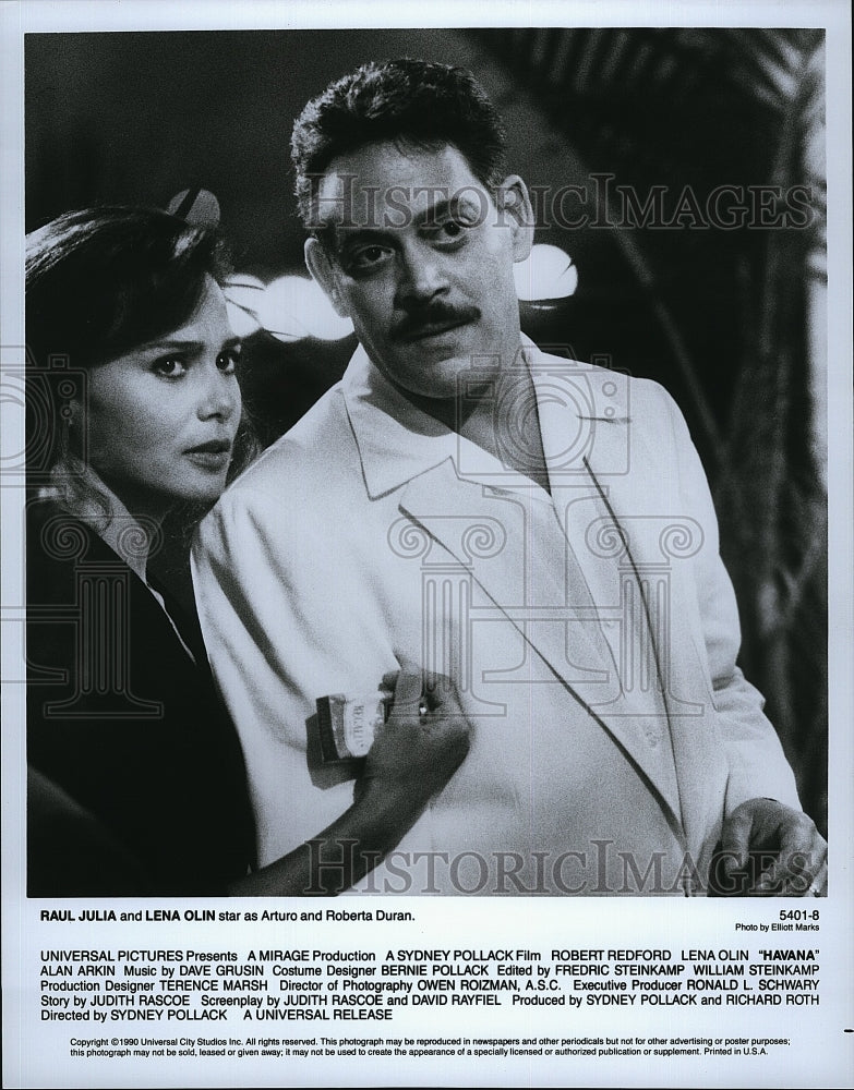 1990 Press Photo Raul Julia Actor Lena Olin Actress Havana Drama Movie Film- Historic Images