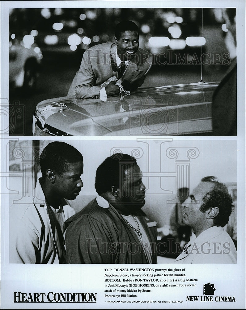 1989 Press Photo Denzel Washington Ron Taylor Bob Hoskins Heart Condition Movie- Historic Images