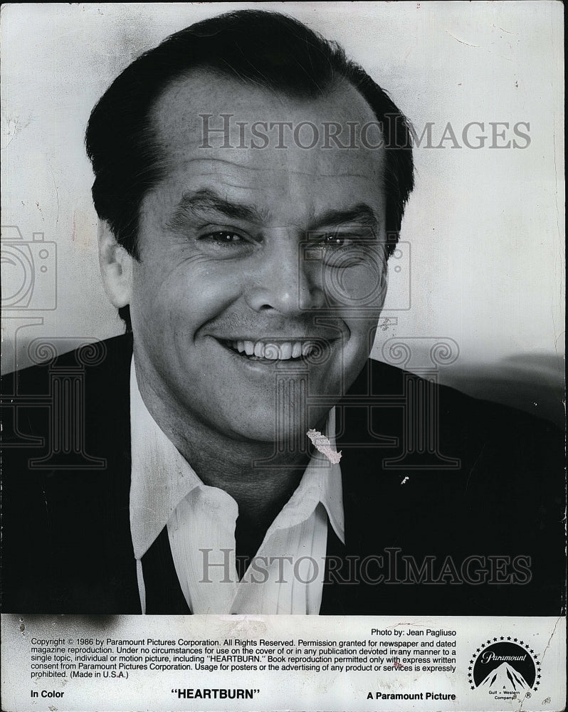 1986 Press Photo &quot;Heartburn&quot; starring Jack Nicholson- Historic Images