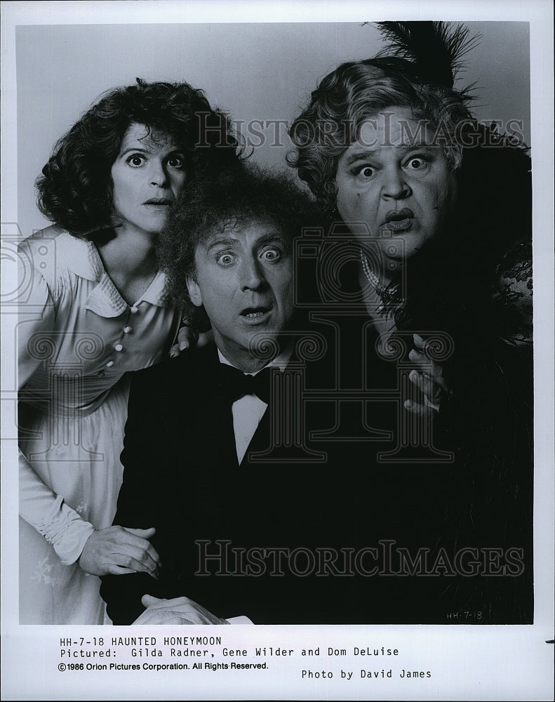 1986 Press Photo Gilda Rander Gene Wilder Dom Deluise Haunted Honeymoon- Historic Images