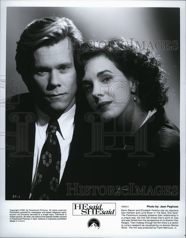 1991 Press Photo Kevin Bacon Actor Elizabeth Perkins Actress He Said She Said - Historic Images