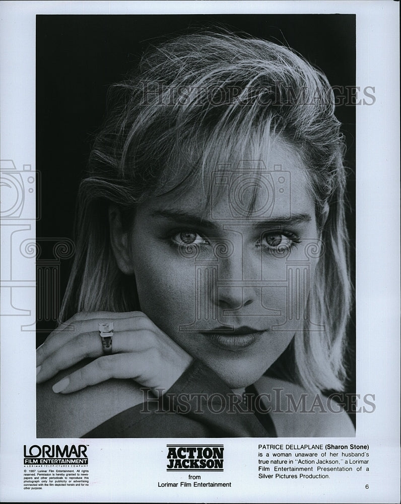 1987 Press Photo &quot;Action Jackson&quot; starring Sharon Stone- Historic Images