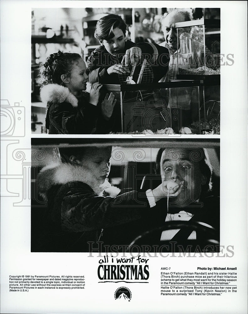 1991 Press Photo &quot;All I Want for Christmas&quot; Ethan Randall,Thora Birch, Neaton- Historic Images