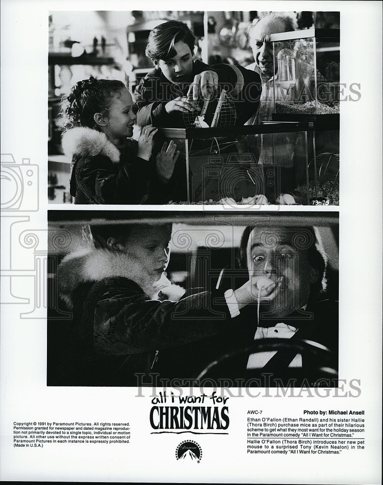 1991 Press Photo  "All I Want for Christmas" Ethan Randall,Thora Birch, Neaton- Historic Images