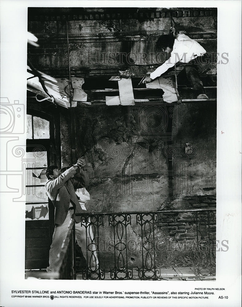 1995 Press Photo Sylvester Stallone Actor Antonio Banderas Assassins Movie- Historic Images