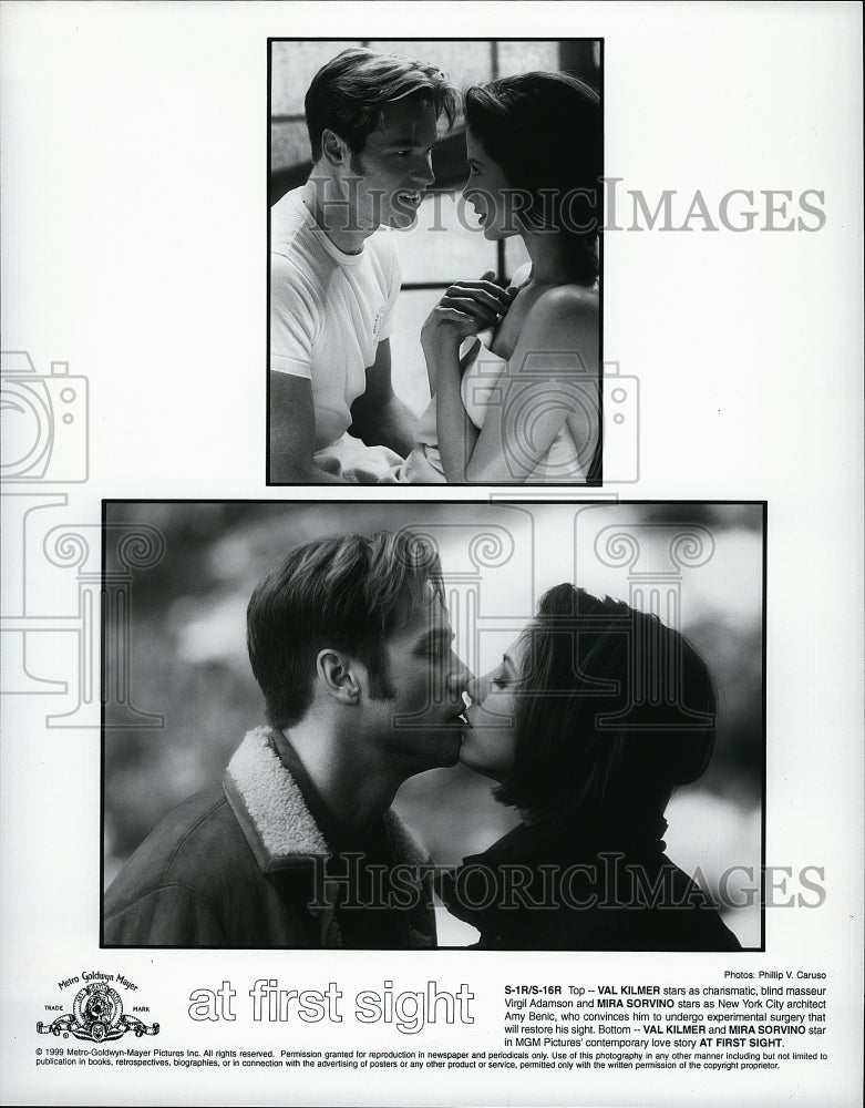 1999 Press Photo Val Kilmer, Mira Sorvino, &quot;At First Sight&quot;- Historic Images