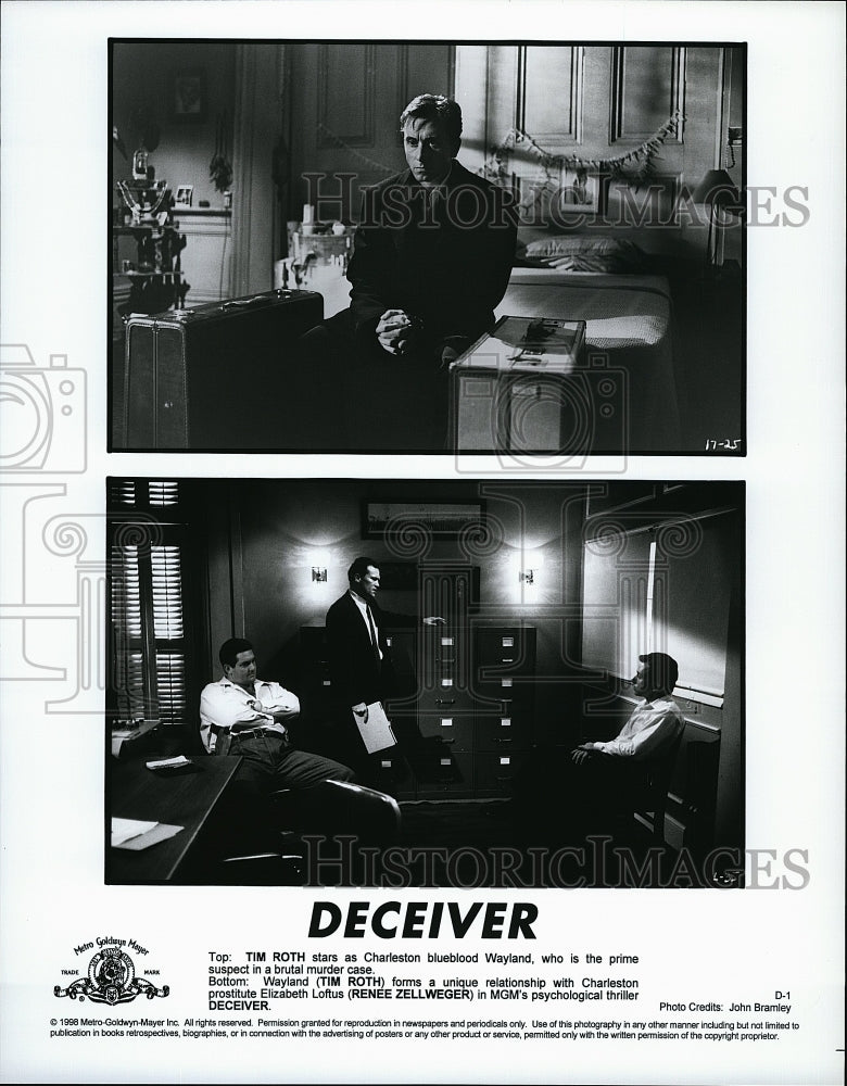 1998 Press Photo &quot;Deceiver&quot; TRim Roth, Renee Zellweger- Historic Images