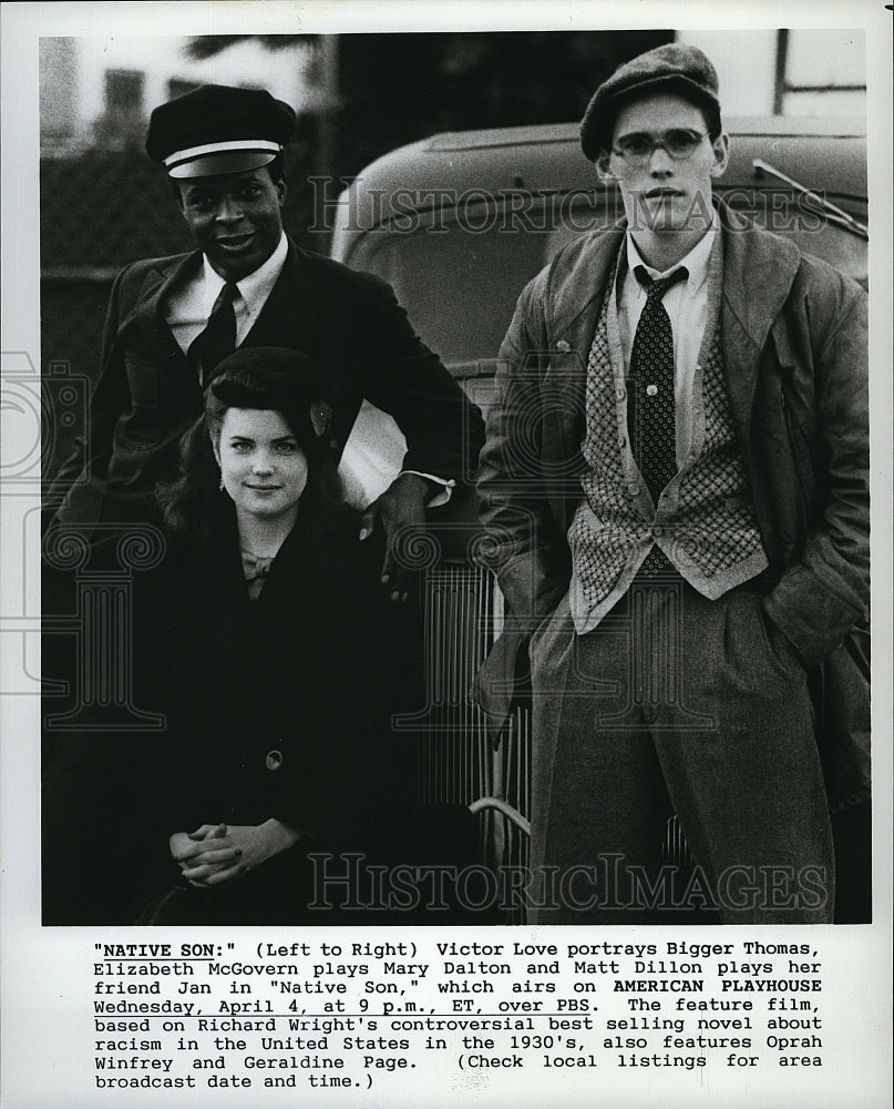 1986 Press Photo &quot;Native Son&quot; Mary Dalton,Victor Love,Matt Dillon- Historic Images