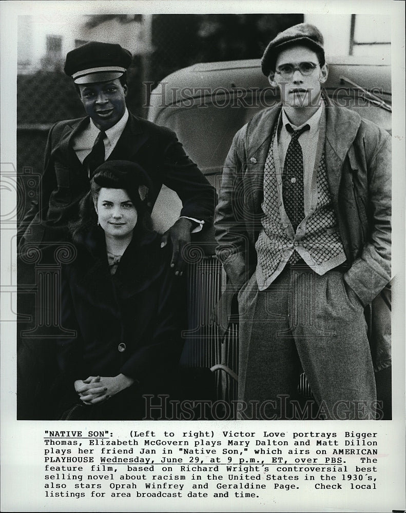 1986 Press Photo &quot;Native Son&quot; Mary Dalton,Victor Love, Matt Dillon- Historic Images