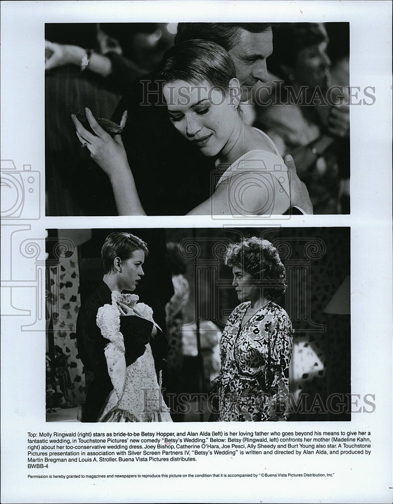 1990 Press Photo &quot;Betsy&#39;s Wedding&quot; Molly Ringwald,Alan Alda. Madeline Khan- Historic Images