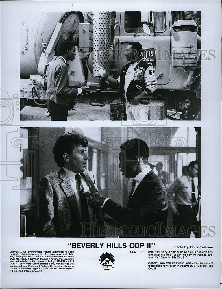 1987 Press Photo Eddie Murphy, Chris Rock Paul Reiser, &quot;Beverly Hills Cop II&quot;- Historic Images