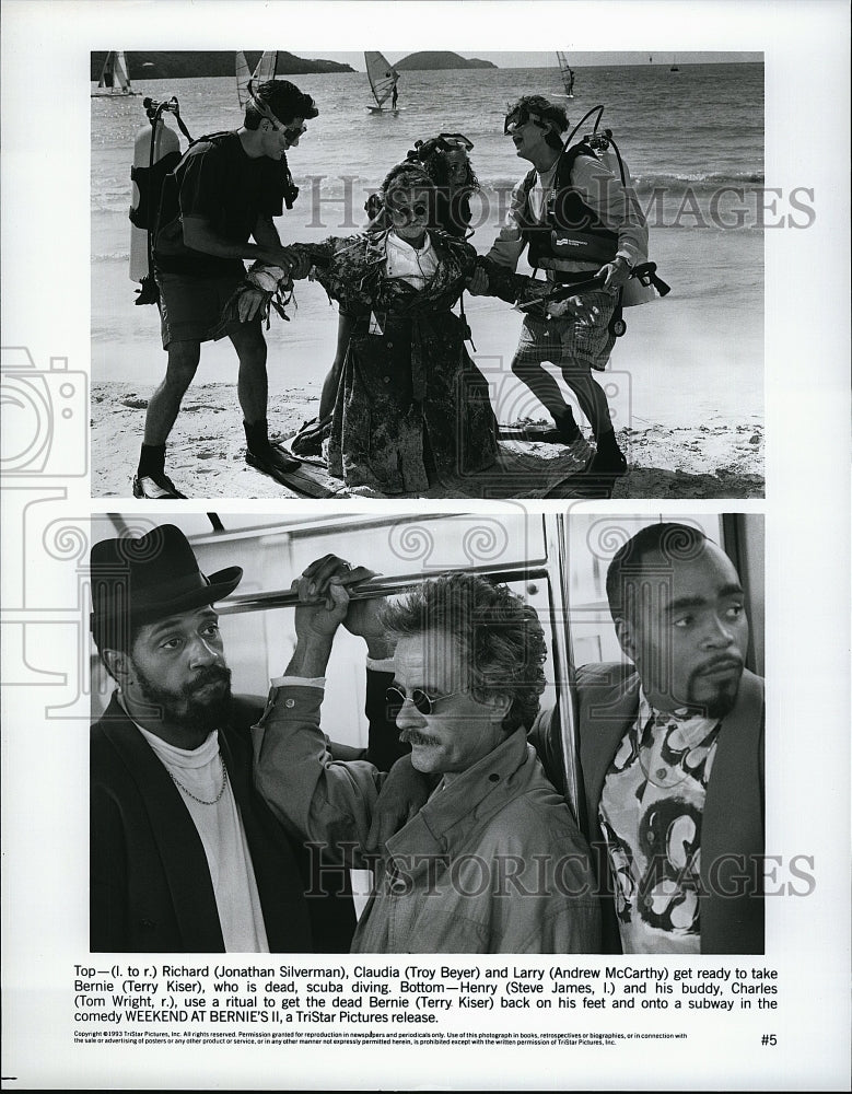 1993 Press Photo &quot;Weekend At Bernie&#39;s II&quot;  J Silverman,A McCarthy,T Kiser,James- Historic Images