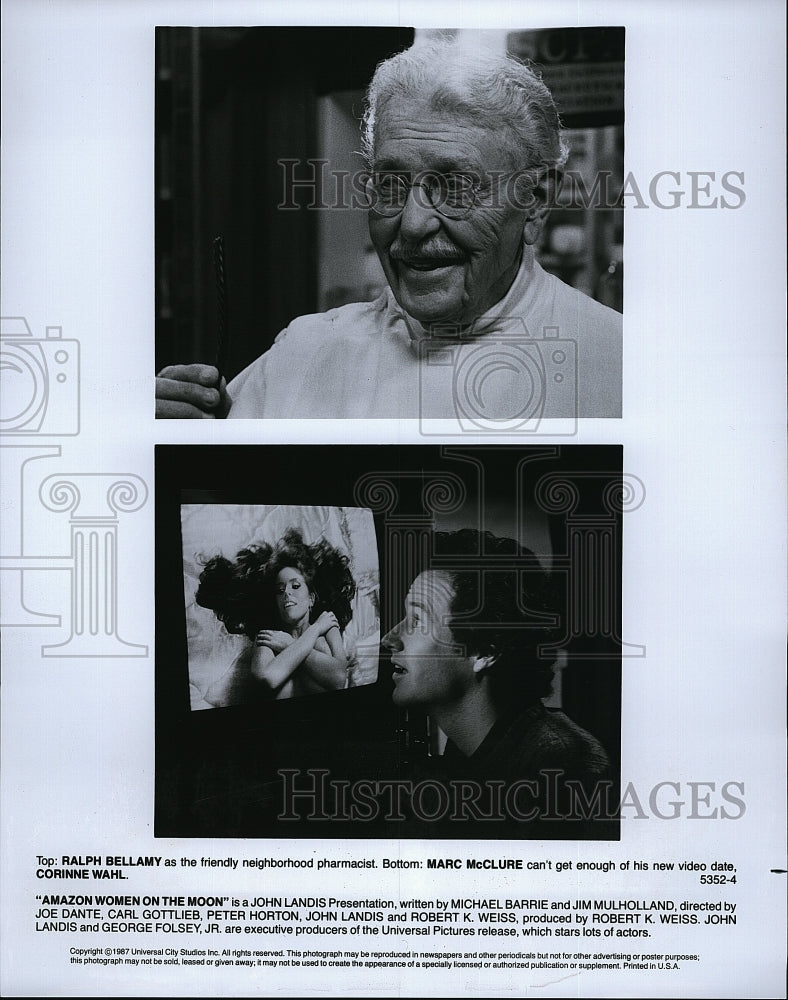 1987 Press Photo Ralph Bellamy Actor Marc McClure Corinne Wahl Amazon Women Moon- Historic Images