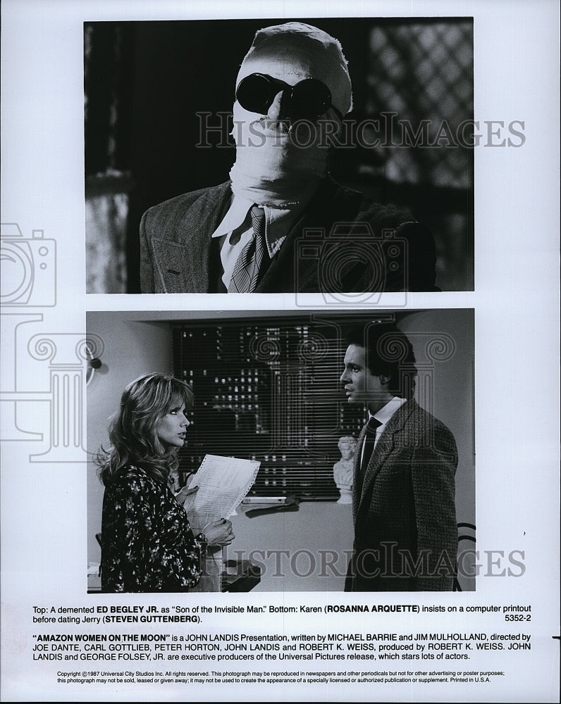 1987 Press Photo Ed Begly Jr Actor Rosanna Arquette Actress Steven Guttenberg- Historic Images