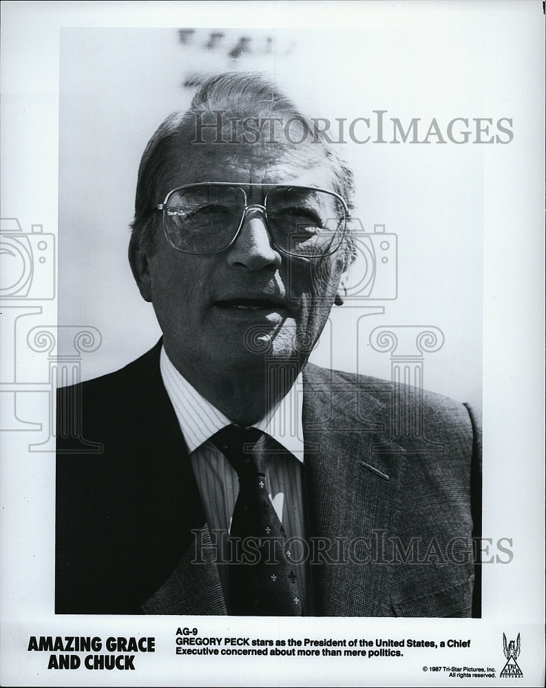 1987 Press Photo Gregory Peck American Actor Amazing Grace Chuck Drama Movie- Historic Images