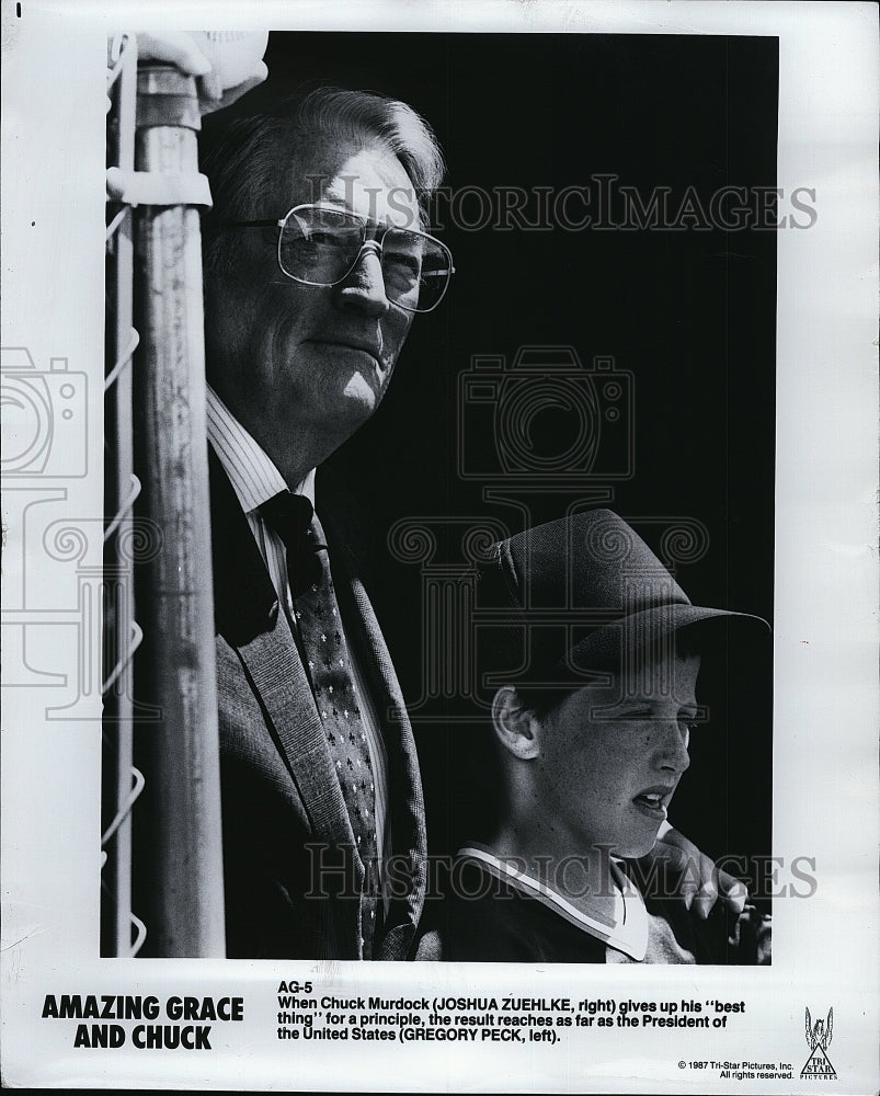 1987 Press Photo Joshua Zuehlke Actor Gregory Peck Amazing Grace Chuck Movie- Historic Images