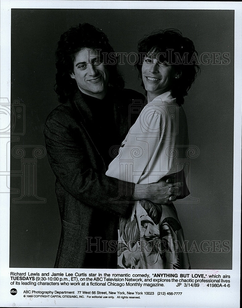 1989 Press Photo Richard Lewis and Jamie Lee Curtis in &quot;Anything But Love&quot;- Historic Images