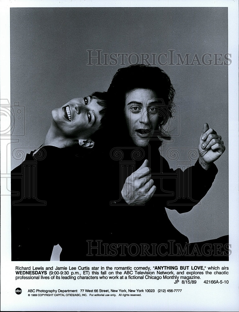 1989 Press Photo Richard Lewis and Jamie Lee Curtis in &quot;Anything But Love&quot;- Historic Images