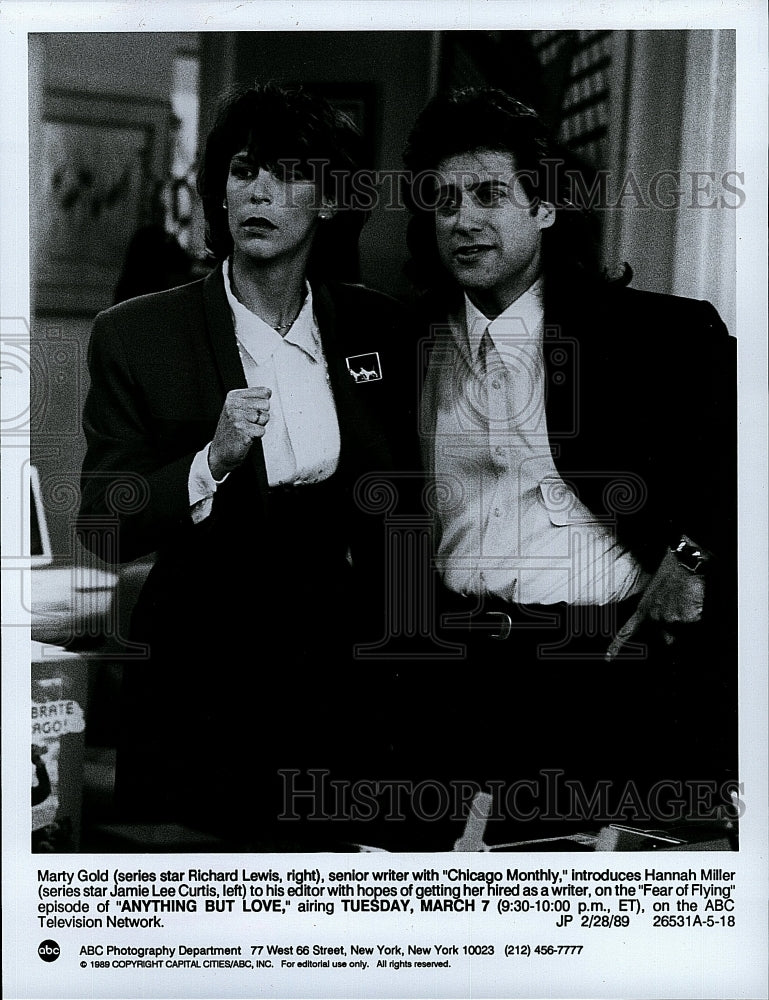 1989 Press Photo Richard Lewis and Jamie Lee Curtis in &quot;Anything But Love&quot;- Historic Images