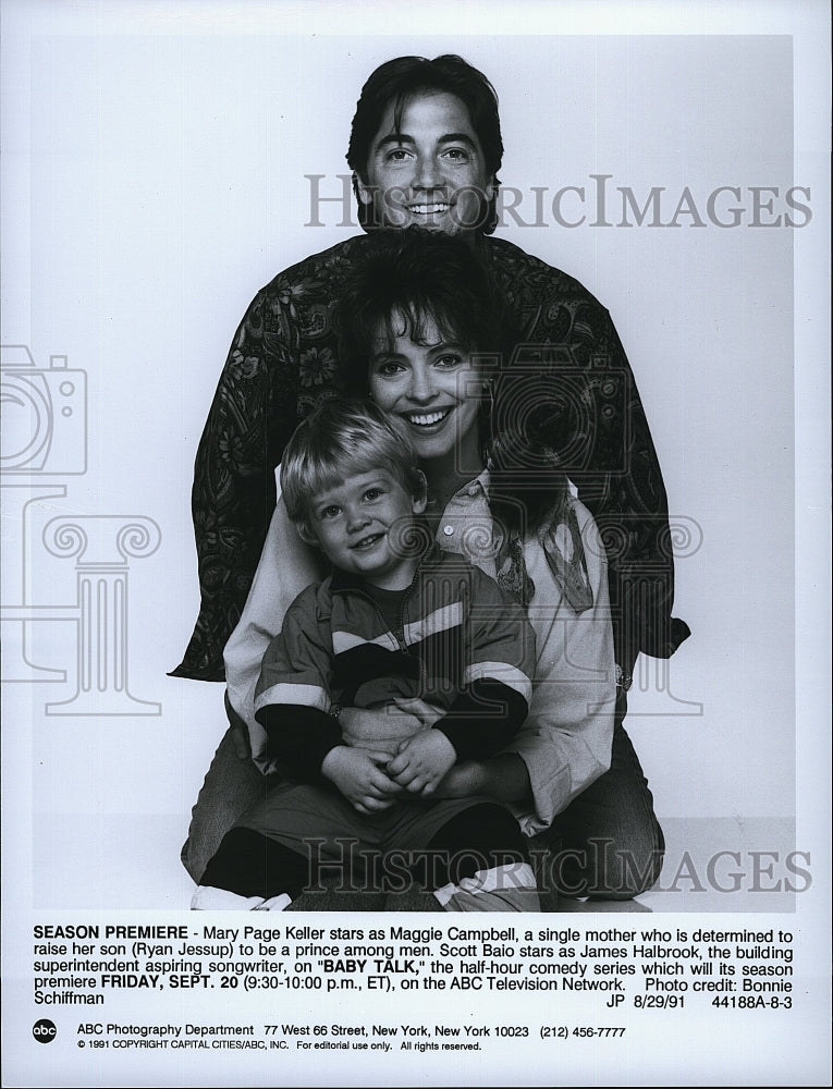 1991 Press Photo Mary Page Keller Ryan Jessup and Scott Baio in "Baby Talk"- Historic Images