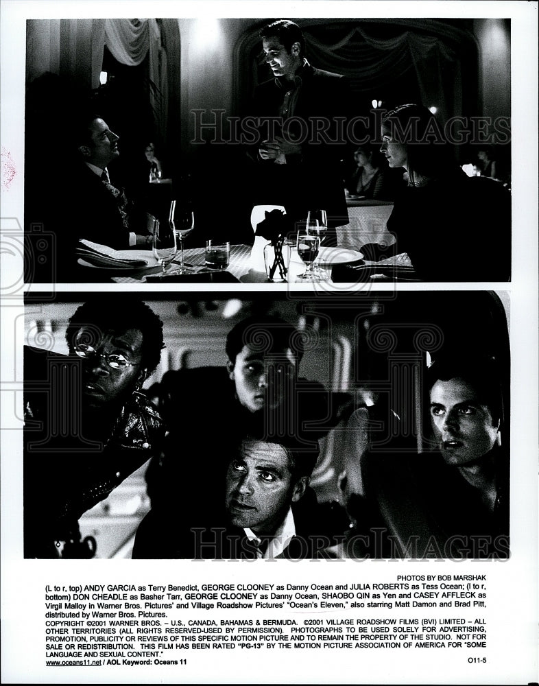 2001 Press Photo Andy Garcia, George Clooney &amp; Julia Roberts in &quot;Ocean&#39;s Eleven&quot;- Historic Images