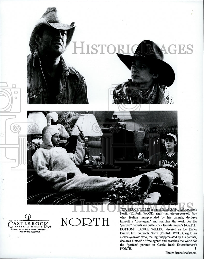 1994 Press Photo Bruce Willis &amp; Elijah Wood star in &quot;North&quot; - Historic Images