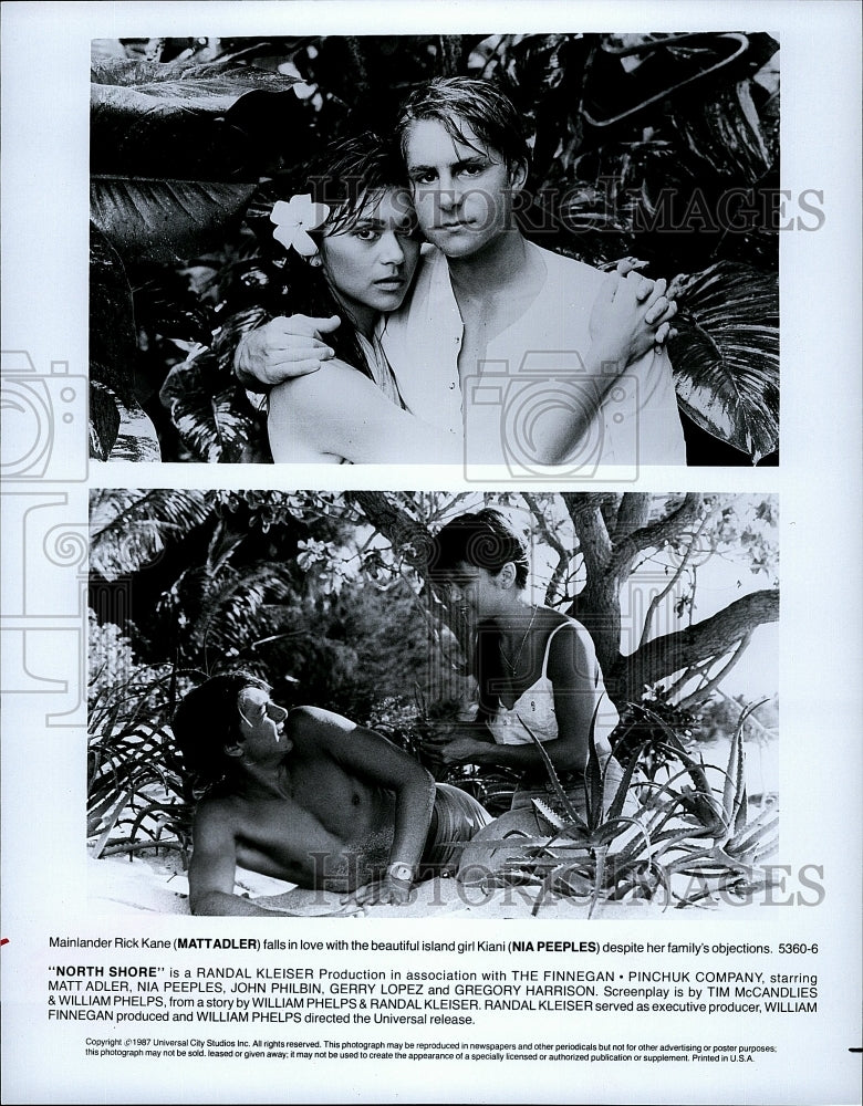 1987 Press Photo Matt Adler and Nia Peeples in &quot;North Shore&quot;- Historic Images