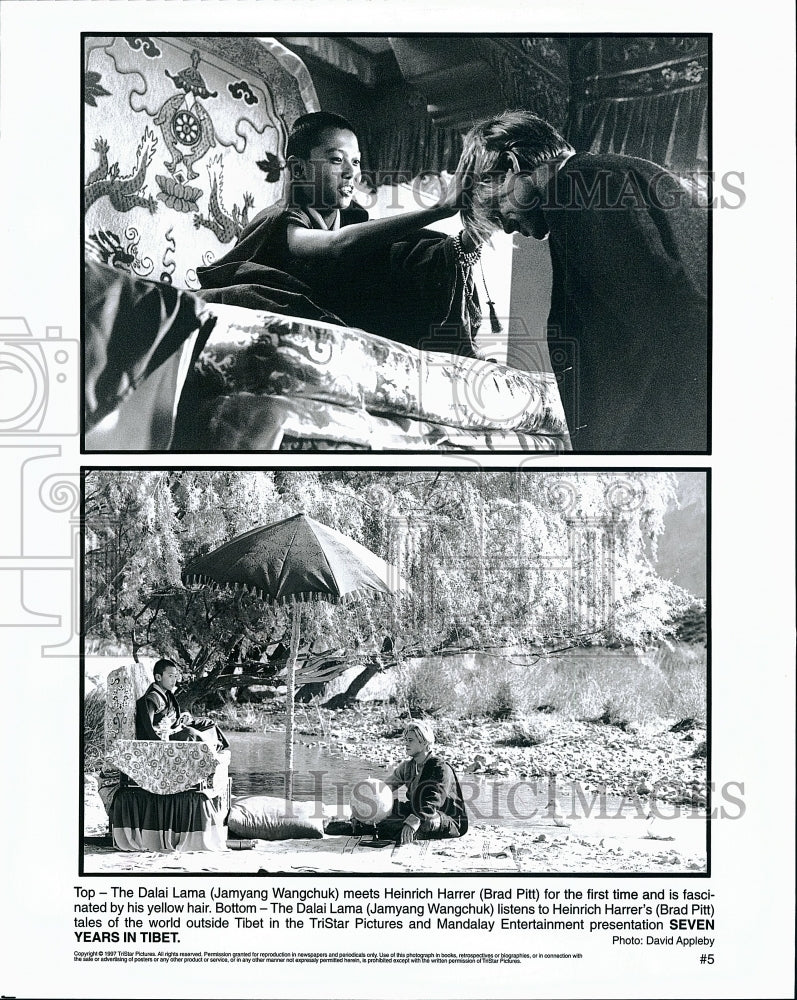 1997 Press Photo Jamyang Wangchuk, Brad Pitt &quot;Seven Years in Tibet&quot;- Historic Images