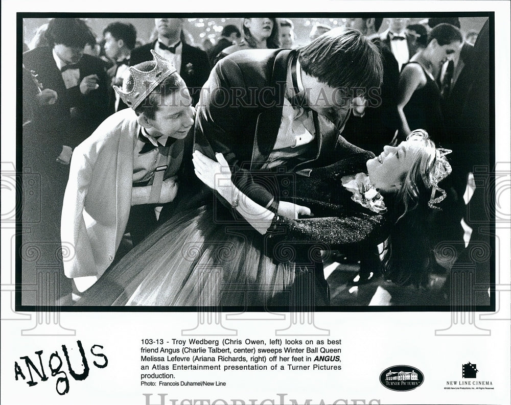 1995 Press Photo Chris Owen, Charlie Talbert,& Ariana Richards in "Angus"- Historic Images