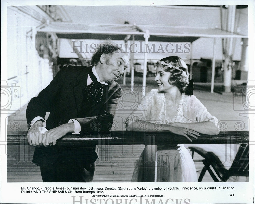 1984 Press Photo Fredie Jones and Sarah Jane Varley in &quot;And the Ship Sails on&quot;.- Historic Images