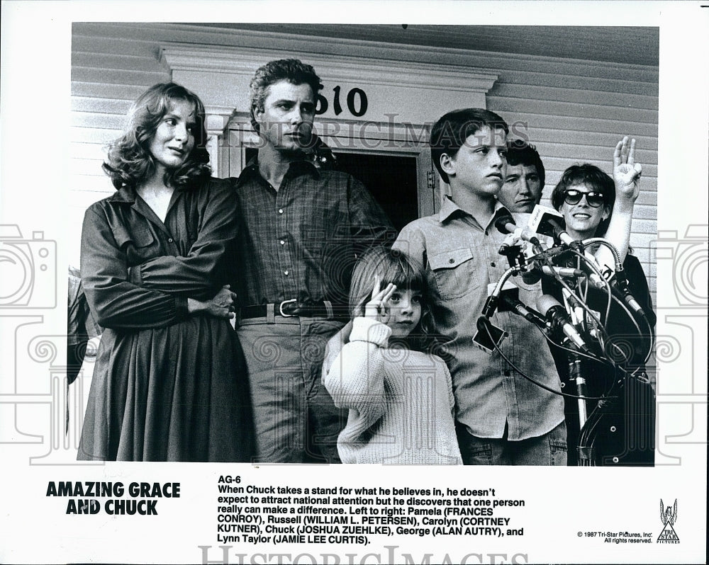 1987 Press Photo Cast of &quot;Amazing Grace and Chuck&quot;. with William L.Petersen.- Historic Images