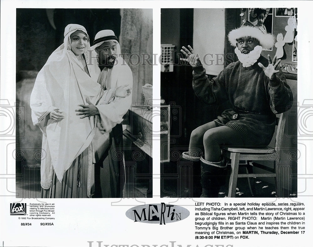 1992 Press Photo Martin Lawrence Actor Santa Claus Episode Tisha Campbell - Historic Images