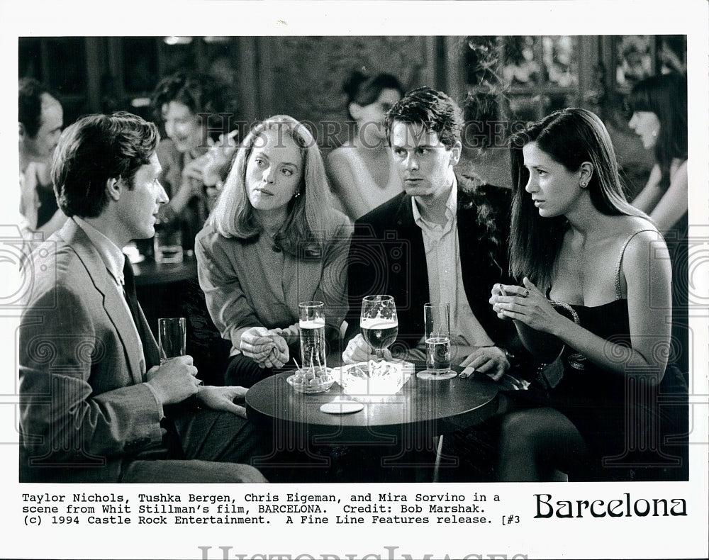 1994 Press Photo Taylor Nichols Tuska Bergen Chris Eigeman Mira Sorvino Actress- Historic Images