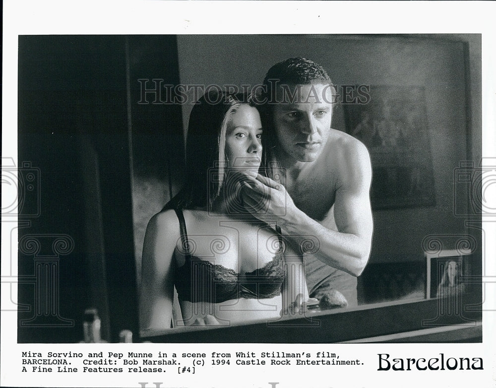 1994 Press Photo Mira Sorvino Actress Pep Munne Actor Barcelona Film Movie- Historic Images