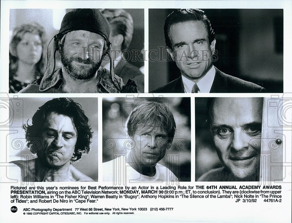 1992 Press Photo Robin Williams Warren Beaetty Anthony Hopkins Nick Nolte Actor- Historic Images