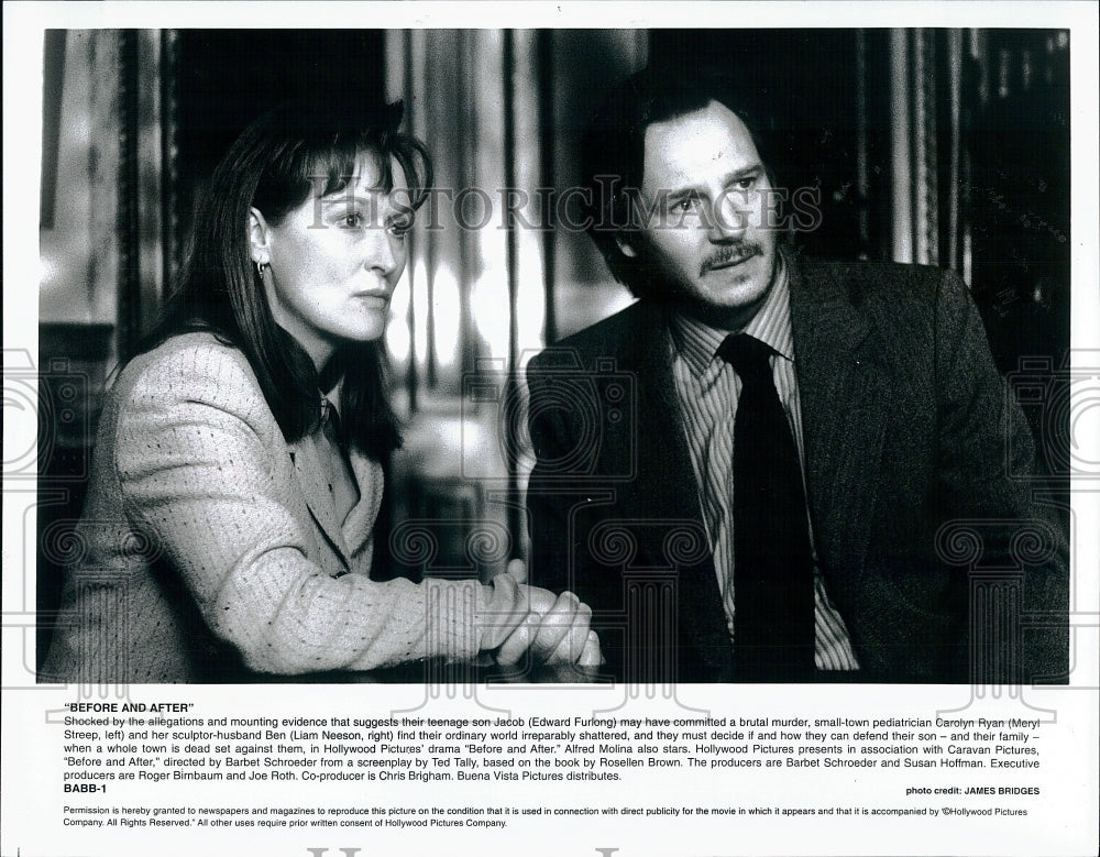 1996 Press Photo Meryl Streep and Liam Neeson in &quot;Before and After&quot;- Historic Images