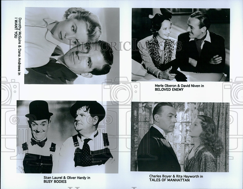 1936 Press Photo Dorothy McGuire, Dana Andrewa. Stan Laurel, Oliver Hardy,- Historic Images