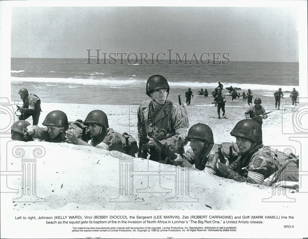 1980 Press Photo Kelly Ward, Lee Marvin, Mark Hamill in &quot;The Big Red One&quot;- Historic Images