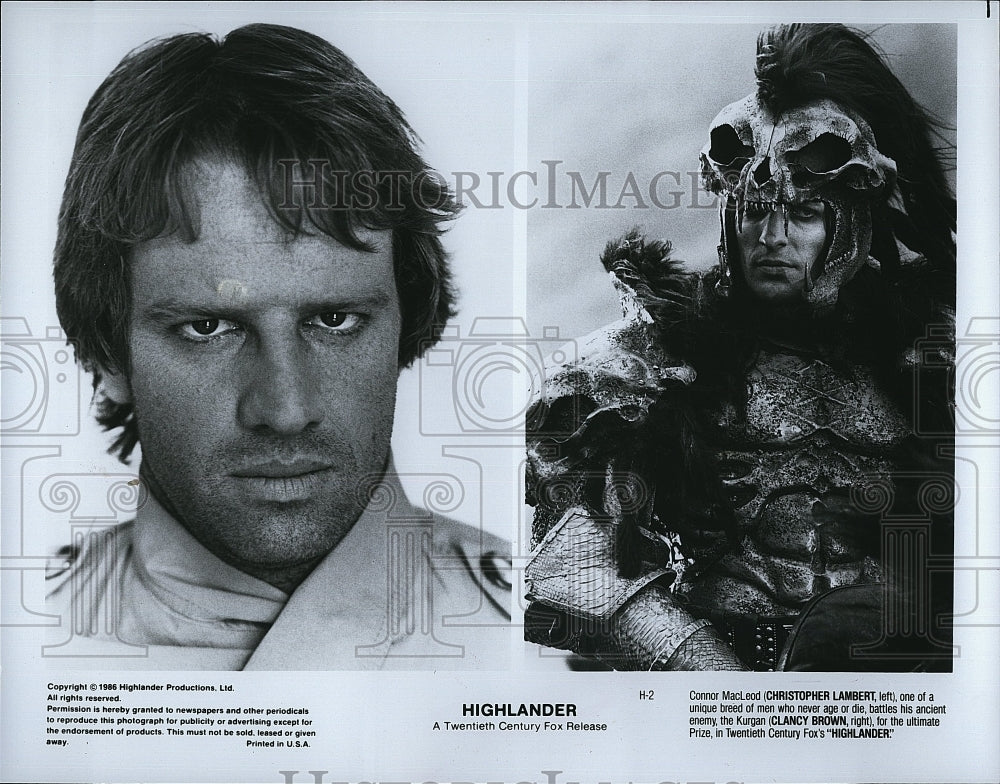 1986 Press Photo Christopher Lambert and Clancy Brown in &quot;Highland&quot;- Historic Images