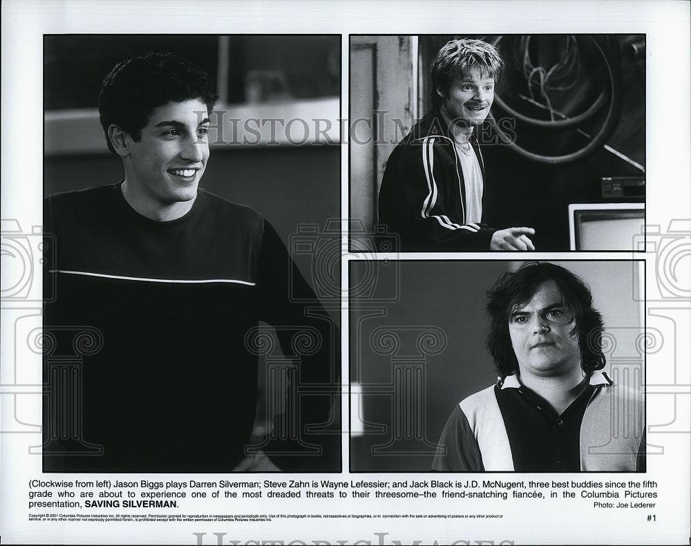 2001 Press Photo Jason Biggs Actor Steve Zahn Jack Black Saving Silverman Movie - Historic Images