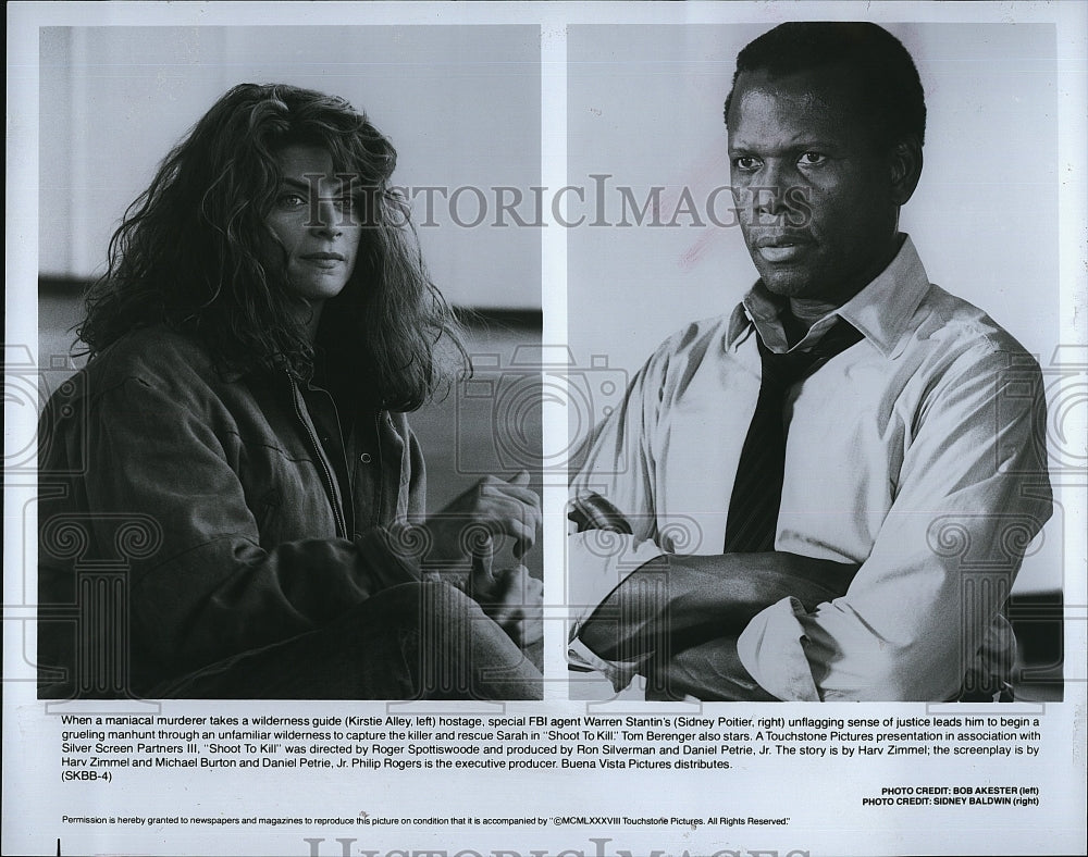 1988 Press Photo Sidney Poitier Actor Kirstie Alley Actress Shoot To Kill Movie- Historic Images