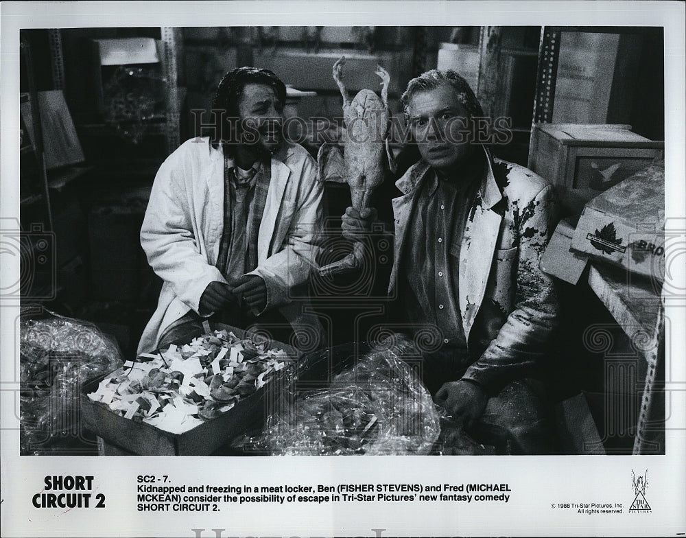 1988 Press Photo Fisher Stevens &amp; Michael McKean star in &quot;Short Circuit 2&quot;- Historic Images