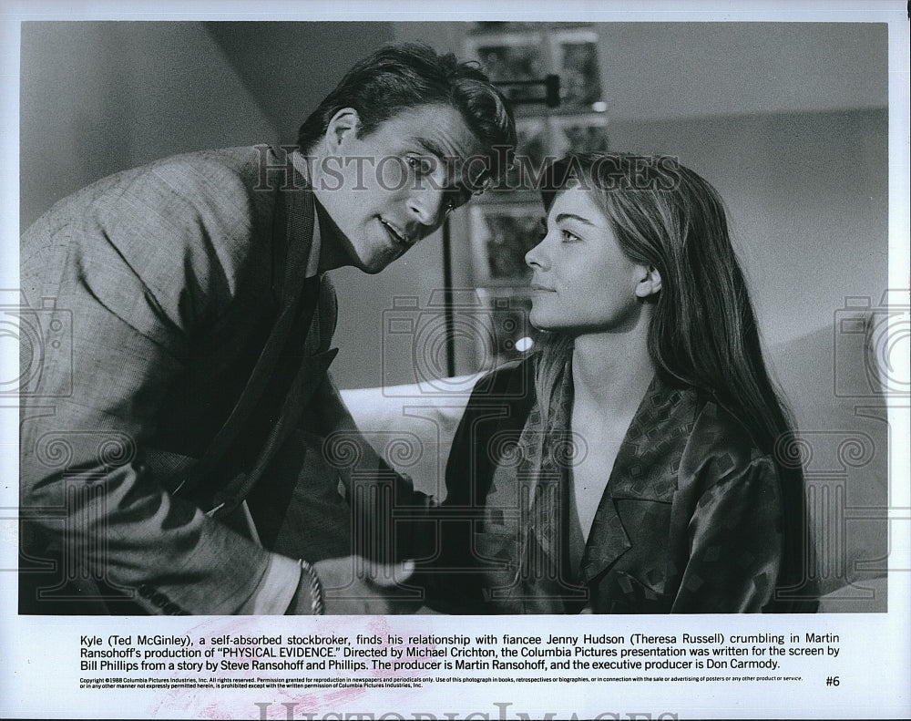 1988 Press Photo  &quot;Physical Evidence&quot; Ted McGinley &amp; Theresa Russell- Historic Images