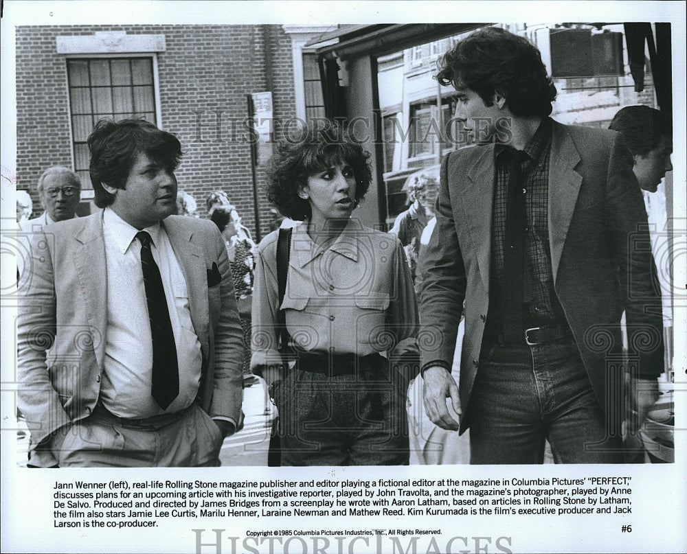 1985 Press Photo Jann Wenner, John Travolta, Anne de Salvo &quot;Perfect&quot;- Historic Images