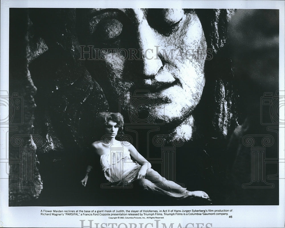 1983 Press Photo a flower maiden in front of mask of Judith in &quot;Parsifal&quot;- Historic Images