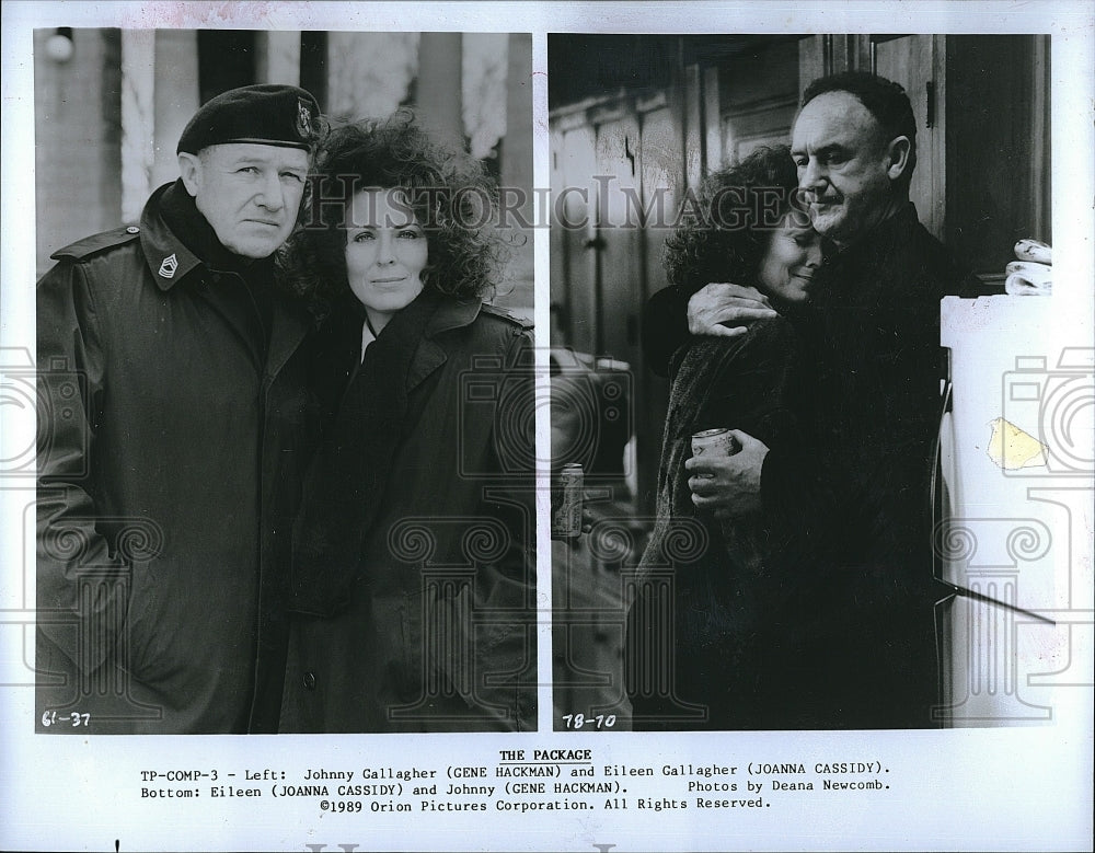 1989 Press Photo Gene Hackman &amp; Joanna Cassidy Star In &quot;The Package&quot;- Historic Images